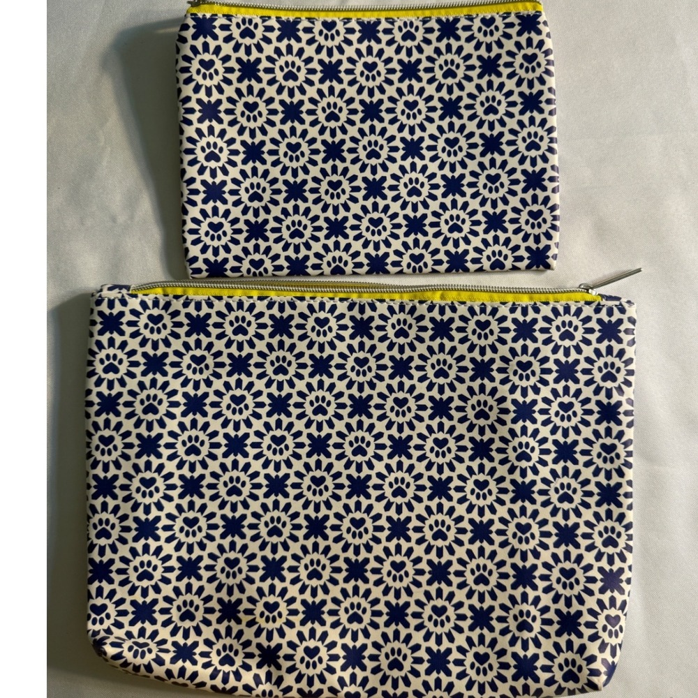 The Animal Rescue Site Blue Paw Print Zipper Pouch Set of 2 Yellow Trim